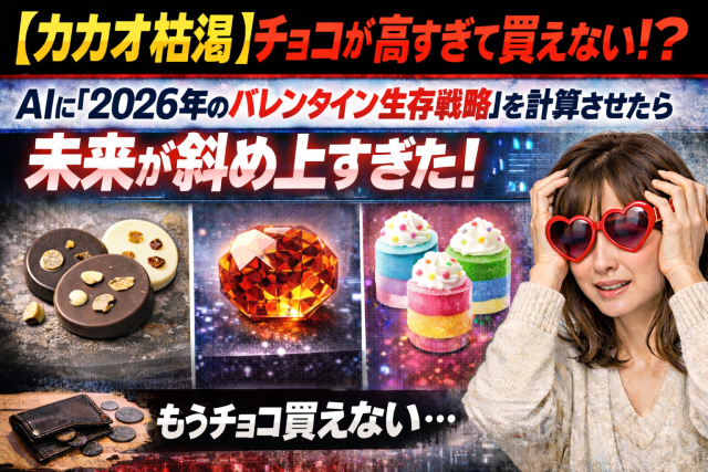 【カカオ枯渇】チョコが高すぎて買えない？AIに『2026年のバレンタイン生存戦略』を計算させたら、未来が斜め上すぎた！