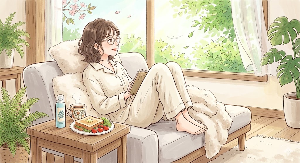 女の子がソファーでくつろいでいる様子