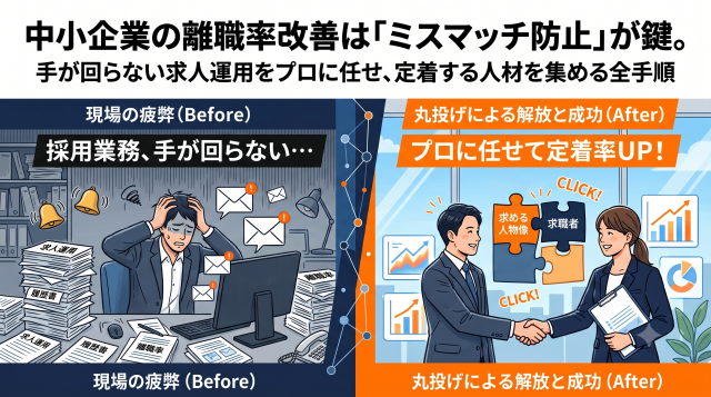 中小企業の離職率改善は「ミスマッチ防止」が鍵。手が回らない求人運用をプロに任せ、定着する人材を集める全手順